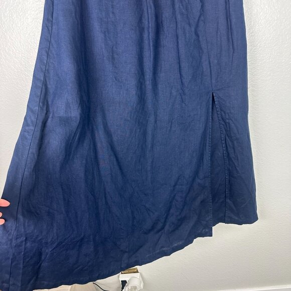 Quince 100% European Linen Maxi Skirt L Deep Navy Minimalist Modest Side Slit - Picture 4 of 10
